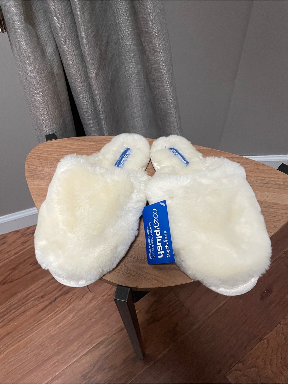 Easy Spirit Anti-Gravity plush faux-fur slide slippers in Off-White